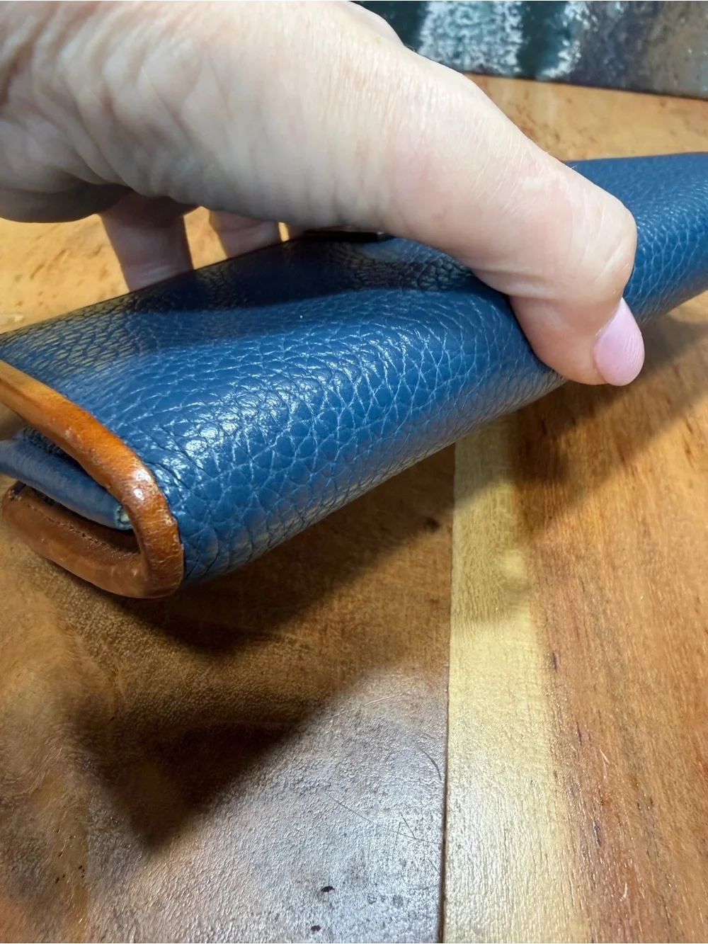 Dooney & Bourke Classic Pebble Grain Blue Tan Zip Wristlet Wallet